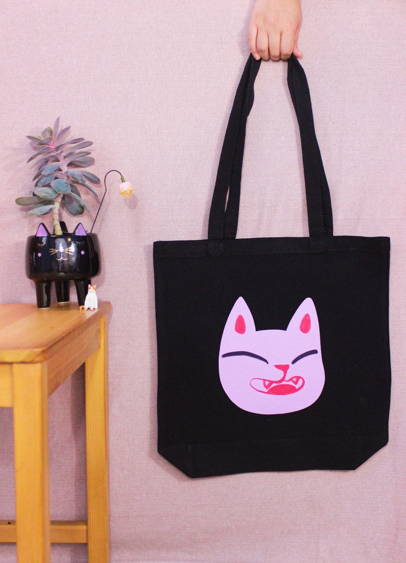 Cat Canvas Tote Bag Multiple Cat Design Options Black | Etsy