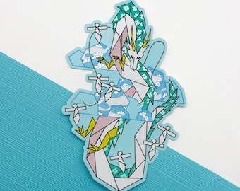 Origami Blue Dragon Vinyl Sticker