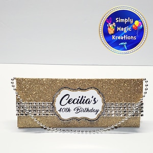 Hershey Bar Purses | Clutch Bag Box Party Favors | Custom Party Favors | Candy Bar NOT included | Gold Glitter | Silver Rhinestones |