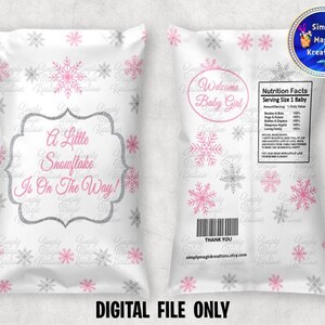 Snowflake Baby Shower | Winterland | Pink & Silver | Chip Bag - Digital File Only - Instant Download