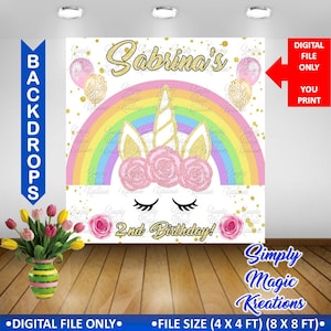 Unicorn Birthday / Baby Shower Backdrop 03 - Digital File Only