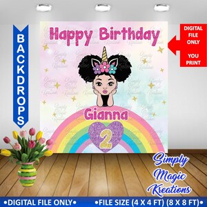 Fille licorne | Fille caucasienne | Fille coucou | Toile de fond anniversaire - fichier numérique uniquement