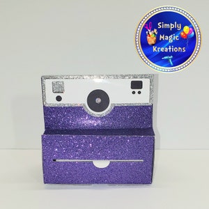 Camera / Polaroid Money Box | Purple & Silver Glitter