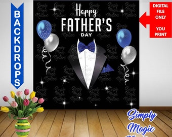 Happy Father's Day Tuxedo with Bow Tie Backdrop | Royal Blue & Silver Balloons - Digital File Only