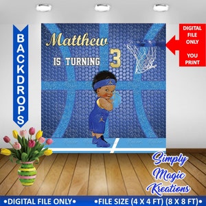 Basketball Baby Boy Blue/Gold Birthday Backdrop - Digital File Only