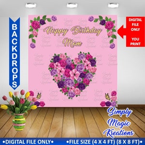 Florales Herz | Pink/ Lila | Happy Birthday Mama Foto Kulisse - Nur digitale Datei