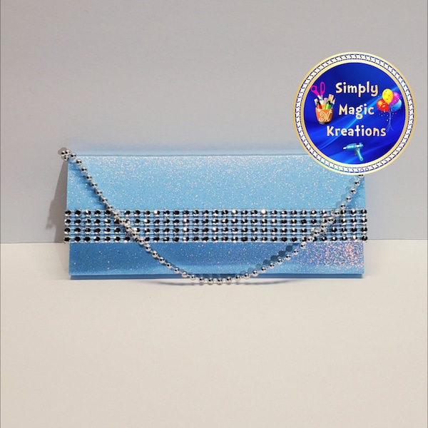 Hershey Bar Purses | Clutch Bag Box Party Favors | Custom Party Favors | Candy Bar NOT included | Light Blue Glitter | Silver Rhinestones |