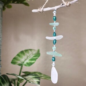 Small Seaglass Flower Suncatcher: Tiny Aqua Flowers