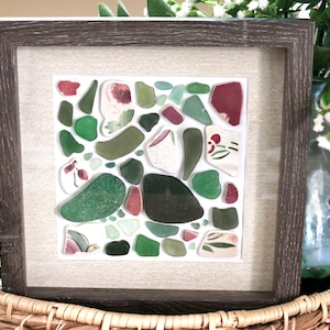 Seaglass Framed Art: Greens and Pinks Mosaic