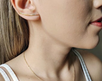 Gold-plated Minimalist Colored Zirconia Necklace and Ear cuff Set