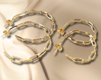 Paperclip Hoop Earrings Rectangular Chain Gold-plated