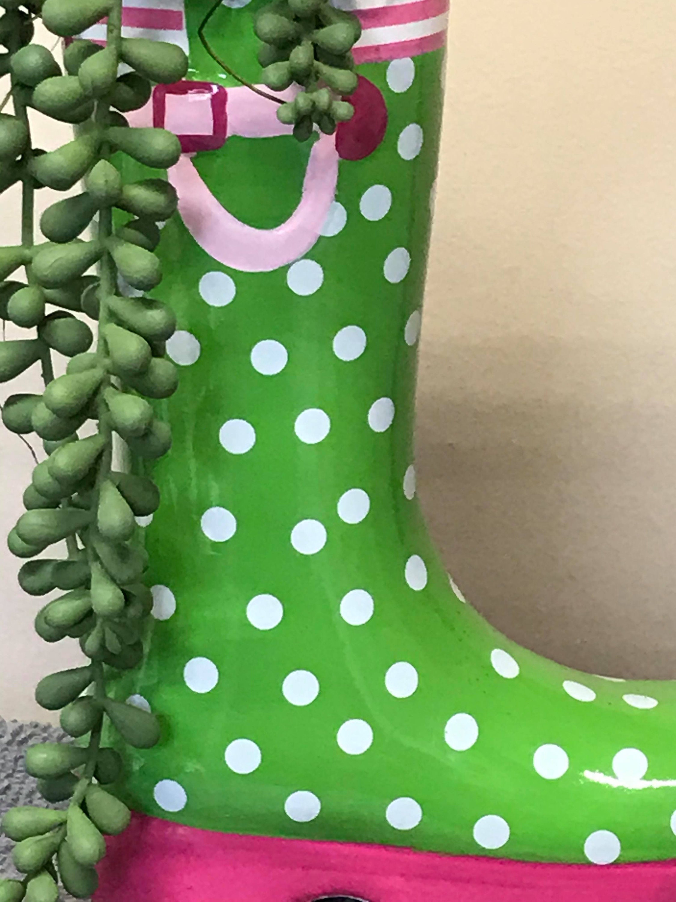 7 inch Poke A Dot Rain Boot Ceramic Vase Spring Green Decor Etsy