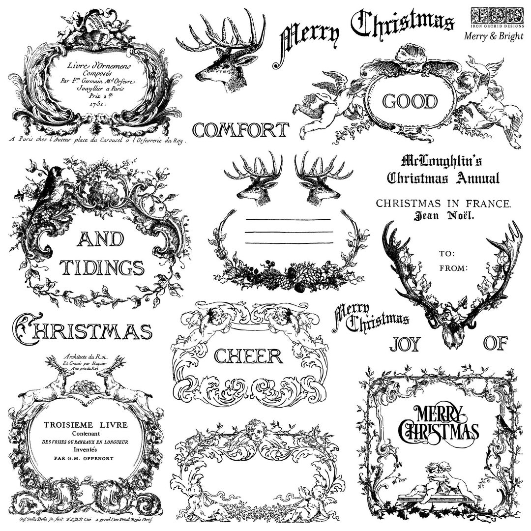 IOD Merry & Bright Stamp Sets 12x12 Labels Mixed Media Etsy