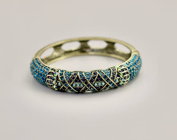 Bracelet Jonc Heidi Daus - Magnifiques Cristaux Bleus Sur Structure Bronze - Style Bollywood - Neuf Sans Boîte