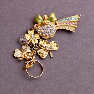 Kirks Folly Pot Of Gold Lucky Four Leaf Clover Rainbow Pin Brooch (Retired)