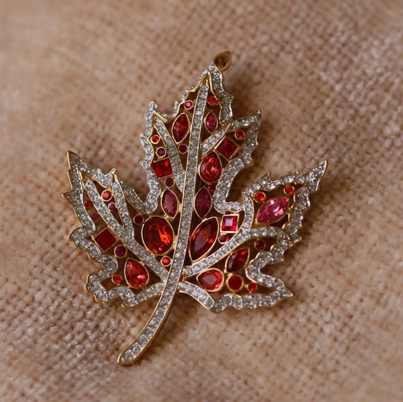 Nolan Miller Autumn Leaf Crystal Brooch - image 6