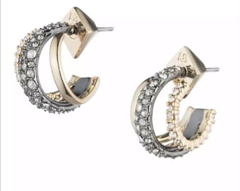 Alexis Bittar Floating Orbiting two toned gold gunmetal crystal post hoop earrings