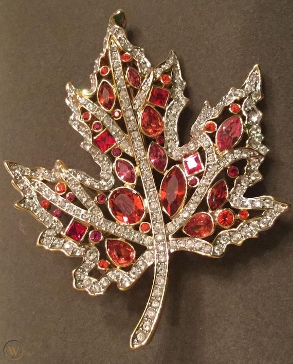 Nolan Miller Autumn Leaf Crystal Brooch - image 1