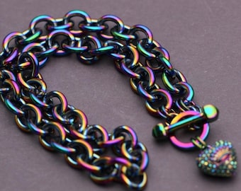 Vintage Juicy Couture Iridescent Rainbow Paved Heart Necklace