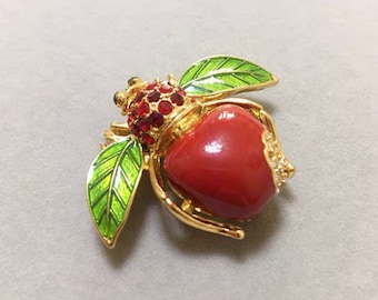 Joan Rivers big red apple bee pin and or brooch