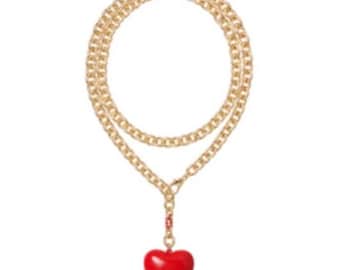 Roxanne Assoulin Women's Puffy Heart Necklace in Red