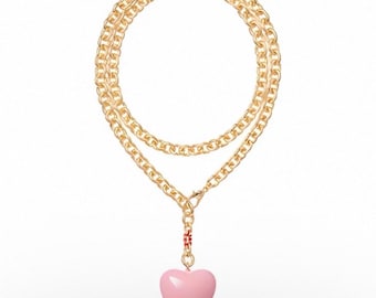 Roxanne Assoulin Large Puffy Heart Necklace in Pink