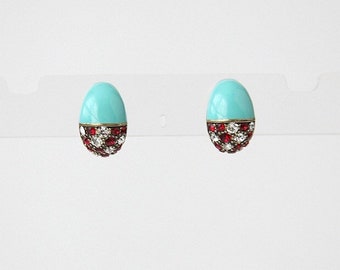 Heidi Daus Enamel and Crystal Huggie Half Hoop Earrings Aqua