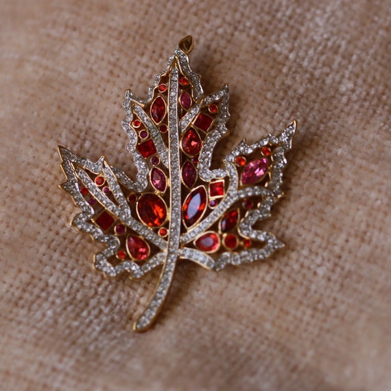 Nolan Miller Autumn Leaf Crystal Brooch - image 2