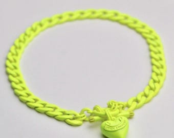 Juicy Couture Y2K Neon Yellow Enamel Puffy Heart Vintage Charm Necklace