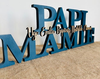 PAPI MAMIE decoratie met houten voornamen