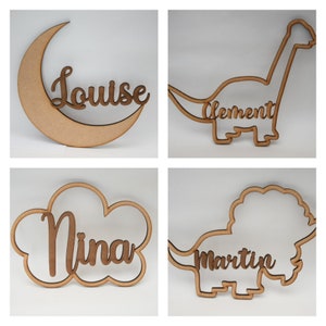 Decorative shapes first names, wooden decoration for children's room, to paint or raw engraved