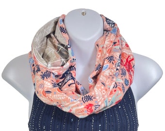 Folk Unicorn - Cotton Flannel Infinity Scarf with a Hidden Zipper Pocket