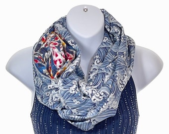 Big Wave - Lightweight Cotton Infinity Scarf with Hidden Zippered Pocket