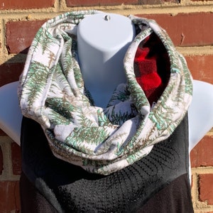 Infinity Scarf w/Zipper Pocket - Evergreens - Flannel Cotton Infinity Scarf with Hidden Zippered Pocket