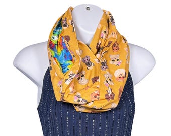 Cool Canines - Infinity Scarf + Pocket - 100% Cotton Scarf or Sling Bag with a Hidden Zipper Pocket