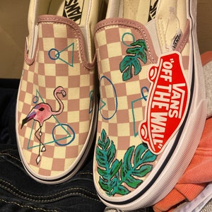 pink checkered slip ons