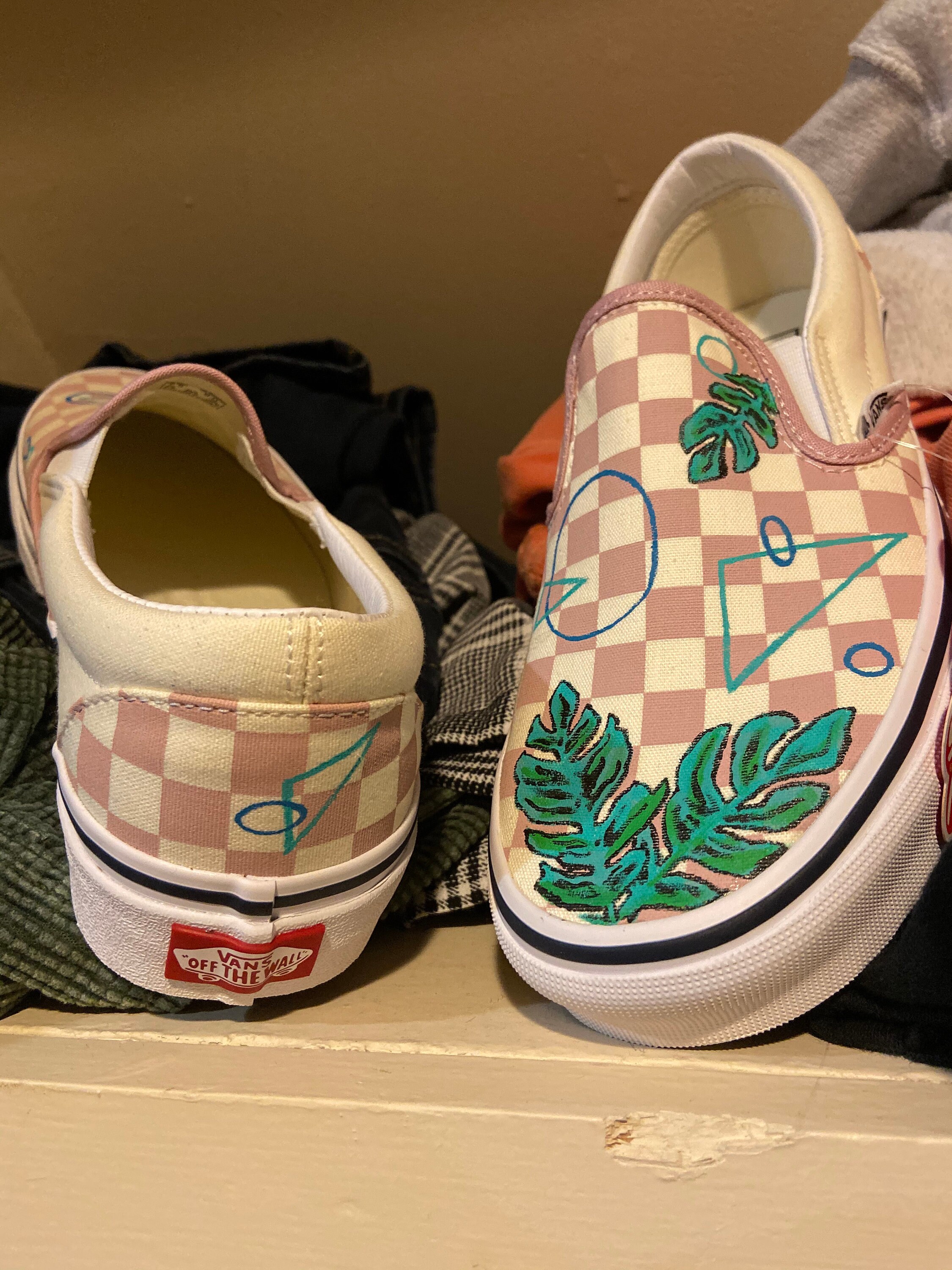 Flamingo Custom Vans Handpainted Geometric Pink Checkered Slip | Etsy