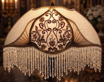 Victorian Table Lamp with Base, Beaded Fringe Lampshade, Handmade Vintage Style Lighting