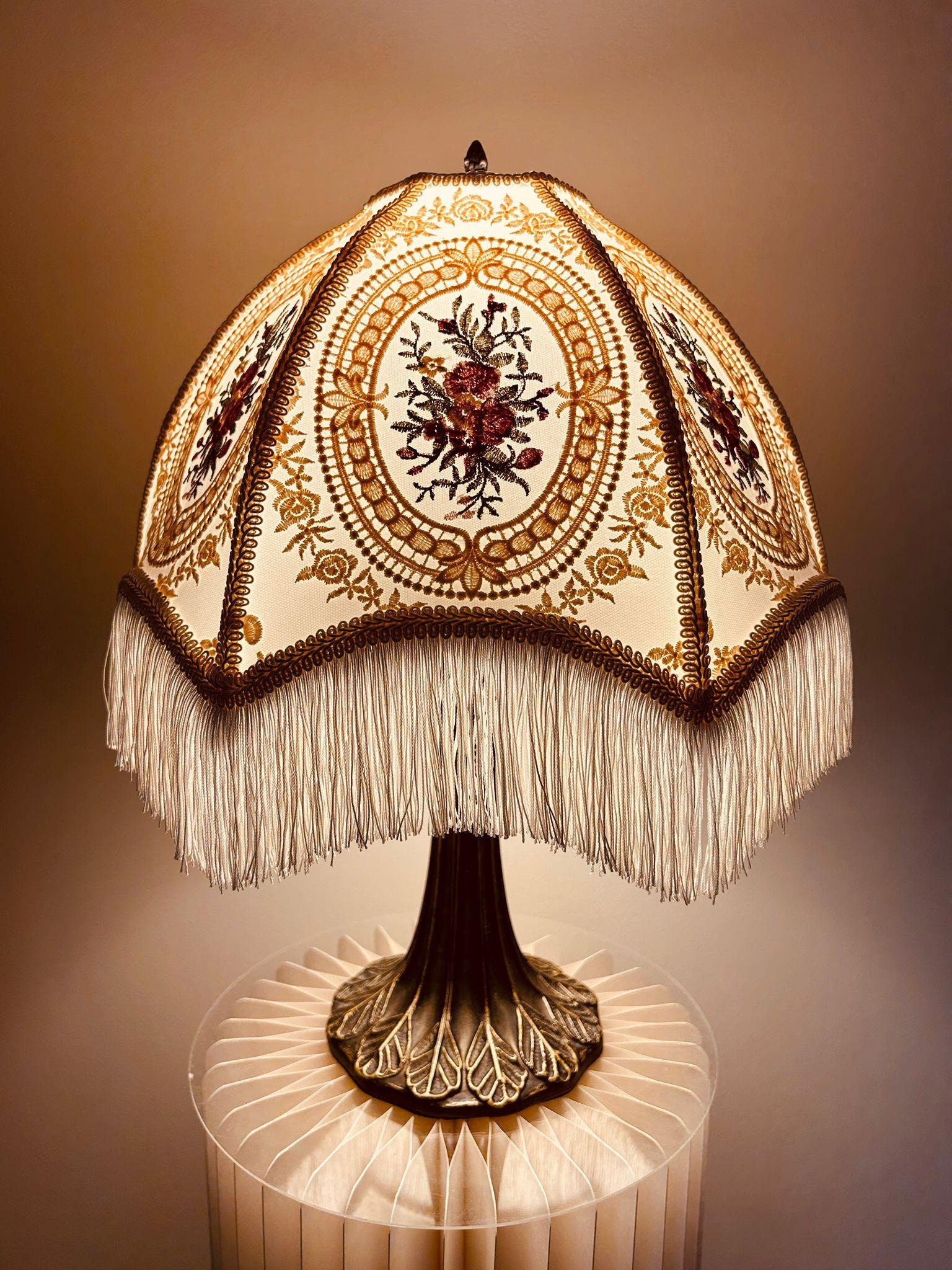 Balacoo Victorian Fringe Lampshade – Blue Fabric With Bead Trim – European Style Table Lamp Cover – 12” X 12” X 11” – Cozy & Elegant
