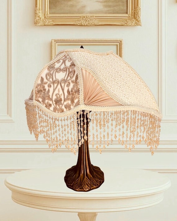 Victorian Lampshade With Base, Beaded Fringe Lampshade, Handmade