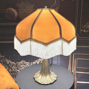 Velvet Victorian Lampshade with Art Nouveau Base: Amber Glow