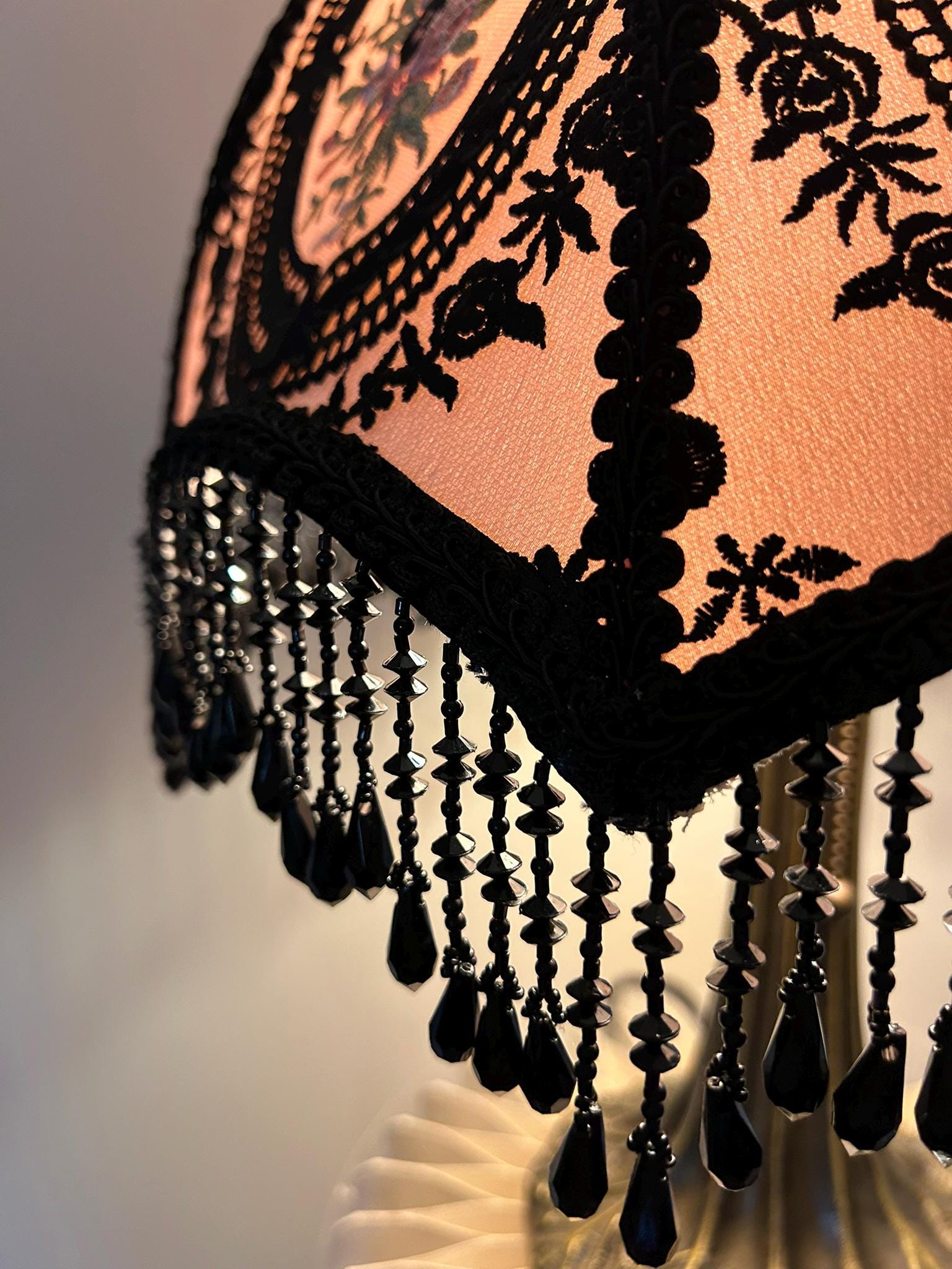 Traditional Victorian Empire Lampshade In Dark Emerald Velvet With - View #7
