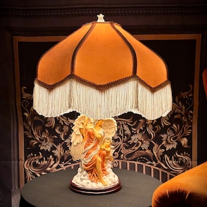 Victorian Angel Lamp: Velvet Lampshade with Rayon Fringe