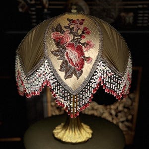 Victorian Lampshade with Base – Vintage Table Lamp, Antique Style Lampshade, Romantic Lighting Decor