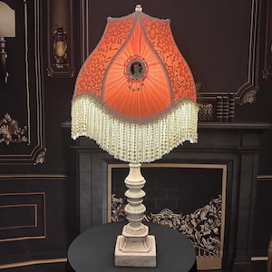 Handmade Victorian Lampshade with USB Base: Lace, Pearls & Fringe