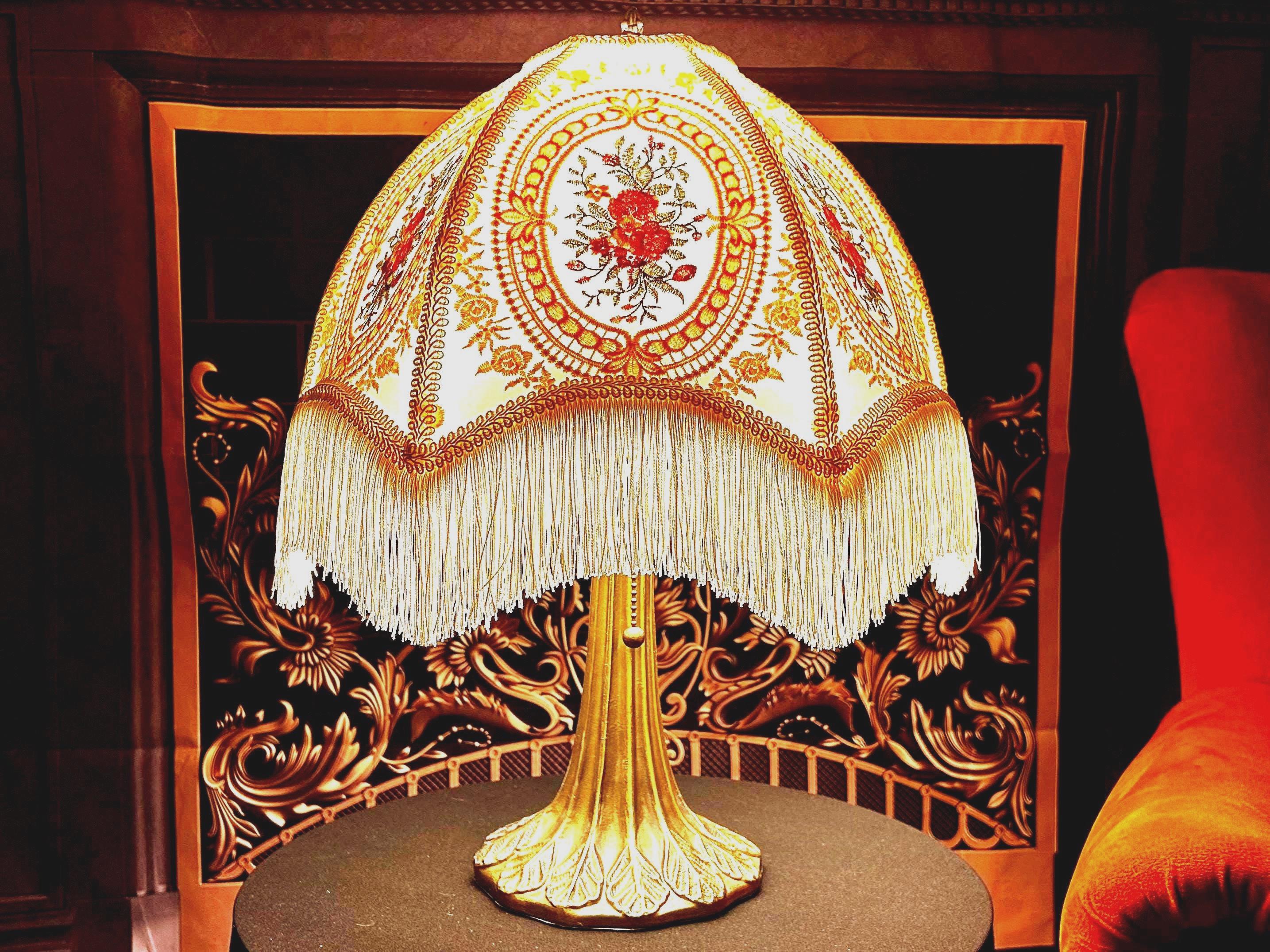 Handmade Victorian Lampshade With Base: Embroidered Floral Lace