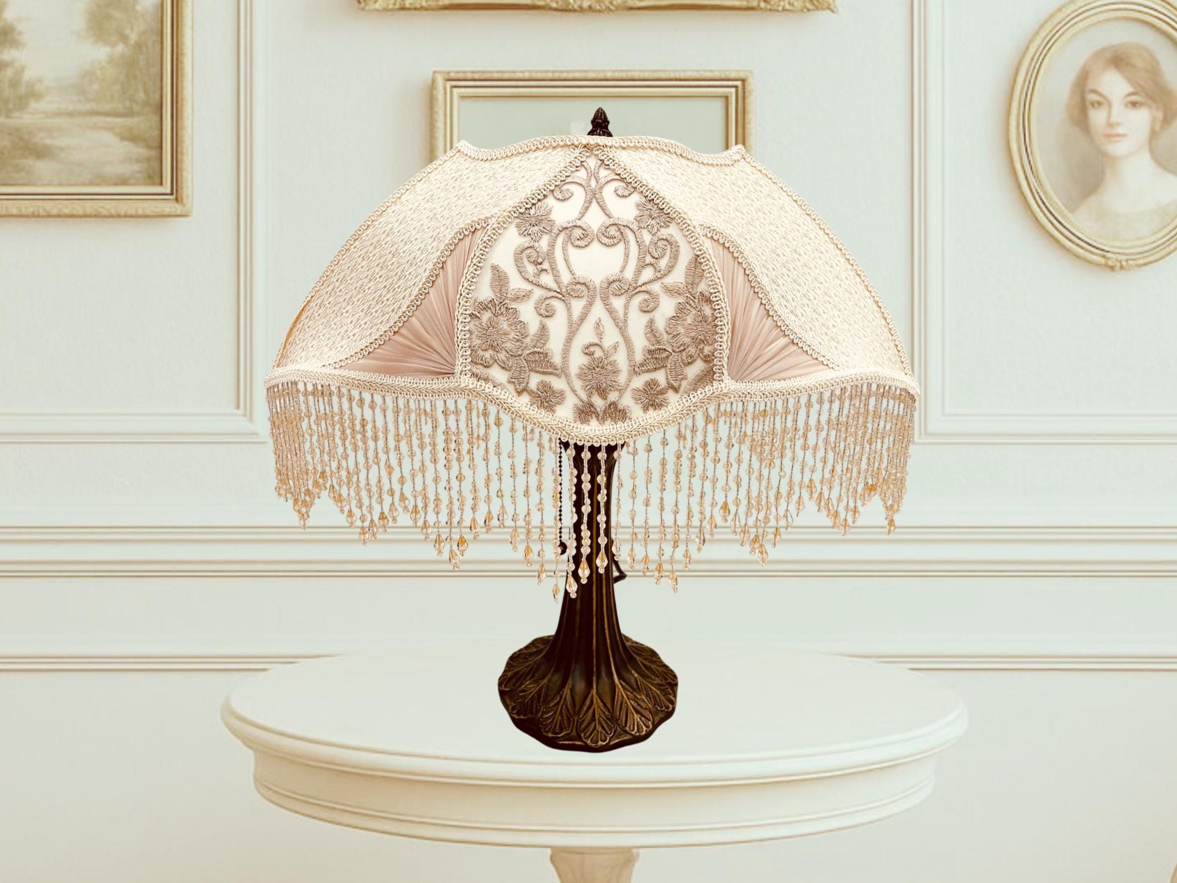 Handmade Victorian Lampshade With Beaded Fringe and Base - Etsy