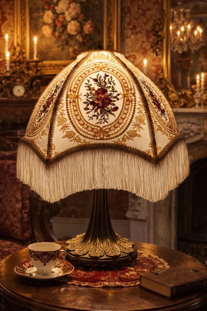 Handmade Victorian Lampshade With Base: Embroidered Floral Lace