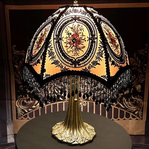 Victorian Table Lamp: Black Lace, Floral Embroidery, Art Nouveau - Featured in Vogue