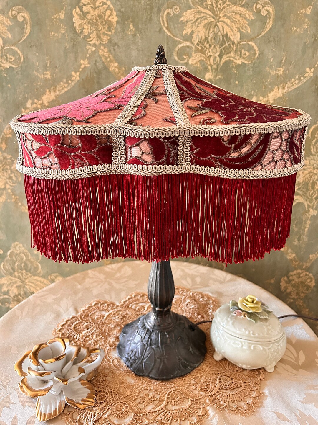 Lampshade/burgundy Lampshade/table Lampshade/vintage Lampshade/retro ...